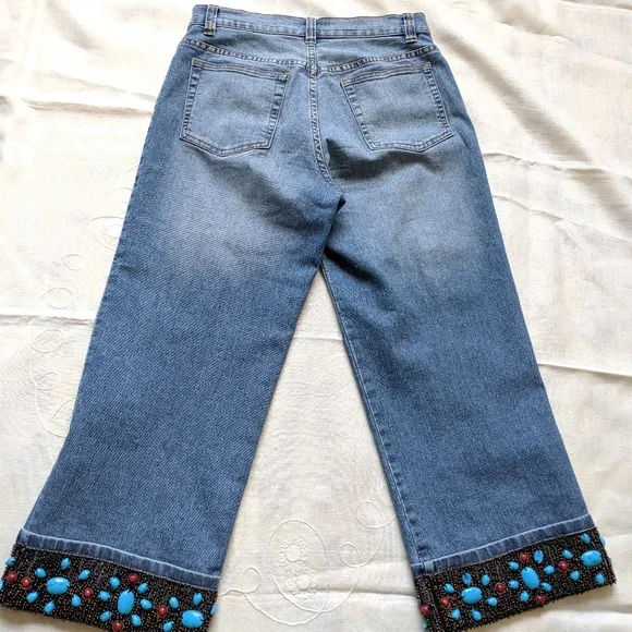 🌼3/$28🌼Unique V Cristina Boho Chic Beaded Petite Size Jeans - Picture 4 of 6